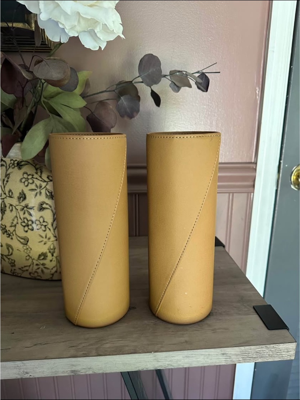 Set of 2-GATHRE Vegan Leather vases